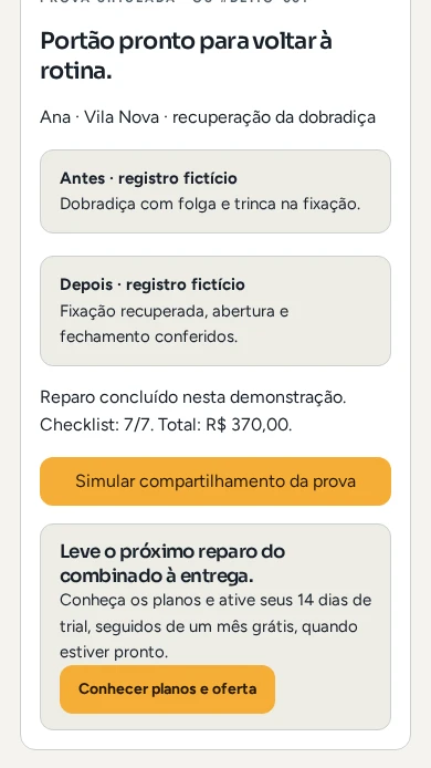 Prova de entrega simulada na interface mobile do Brasa OS